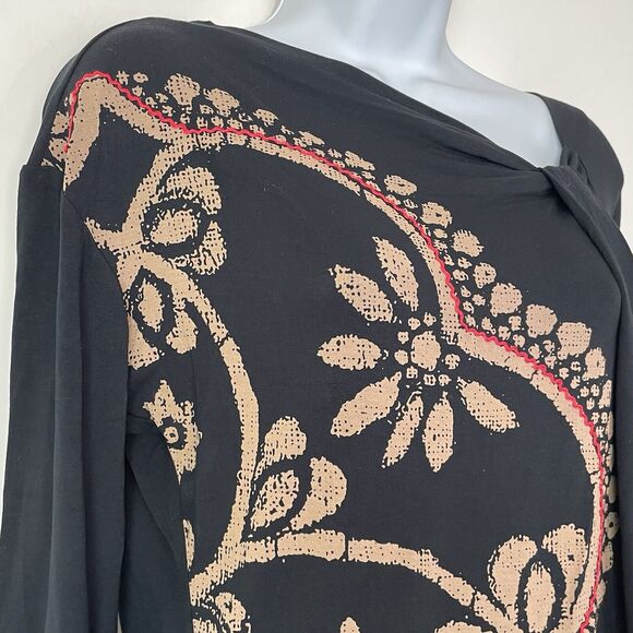 Desigual Floral Abstract Graphic Print Twist Neck Long Sleeve Top Black Large - Picture 8 of 12